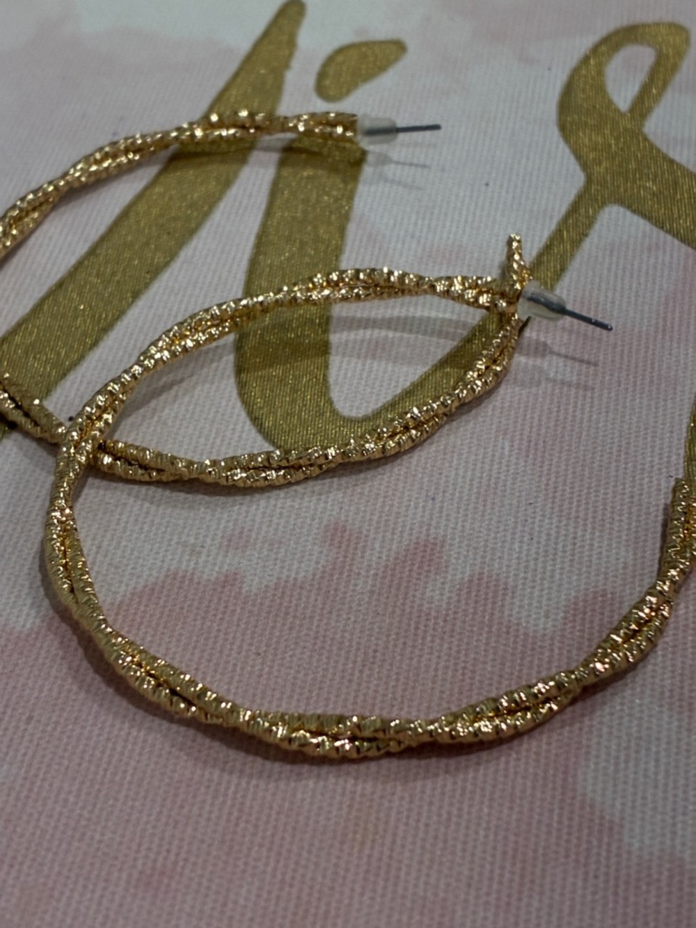 Textured Gold Tone Twist Pierce Hoop Earrings